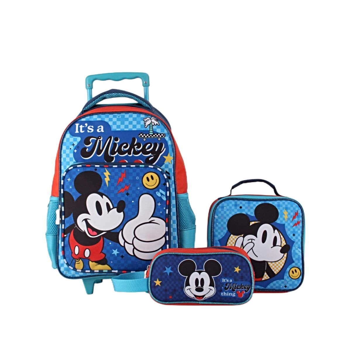 GENERICO - SET ESCOLAR DE MOCHILA CON RUEDAS + ESTUCHE + LONCHERA A5