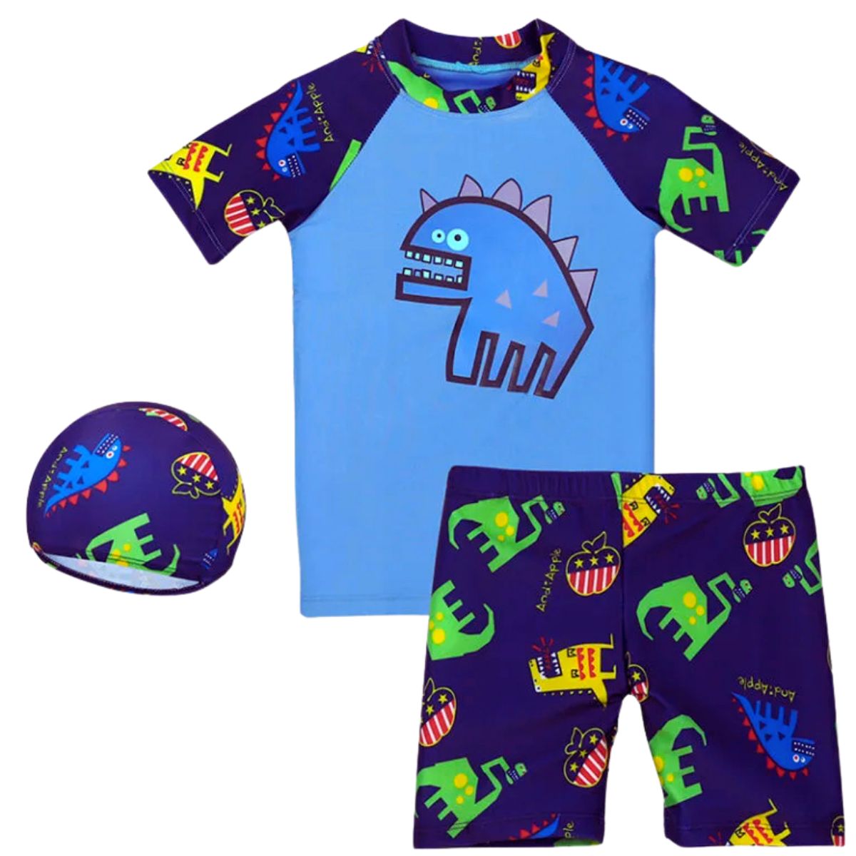 JUMP KIDS - Traje De Baño 3 Piezas Manga Corta Jump Kids Dinosaurios Azul Oscuro