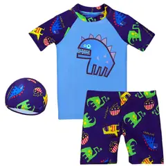 JUMP KIDS - Traje De Baño 3 Piezas Manga Corta Dinosaurios Azul Oscuro