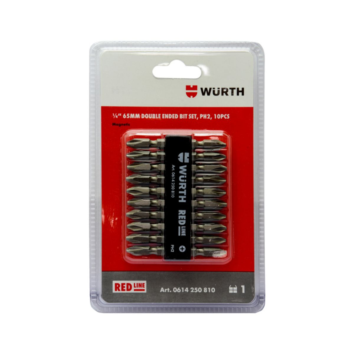 WURTH - Set de puntas dobles phillips 1/4 Ph2 10 piezas Red Line