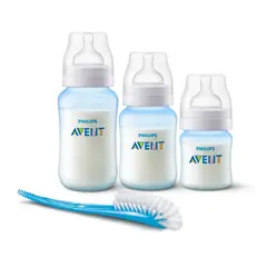 AVENT - Set 3 Mamaderas Anticolic Azul + Cepillo Limpiador Azul