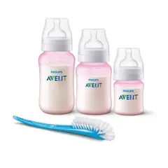 AVENT - Set 3 Mamaderas Anticolic Pink + Cepillo Limpiador Blue