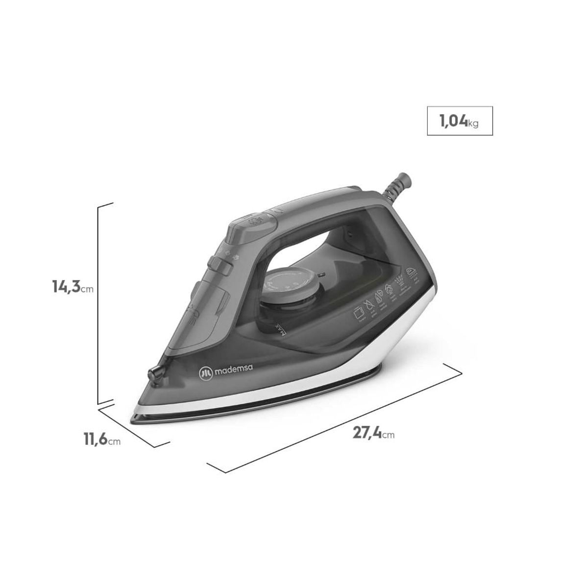 MADEMSA - Plancha a Vapor Mademsa con Base de Cerámica y Vapor Vertical MIR20 Gris