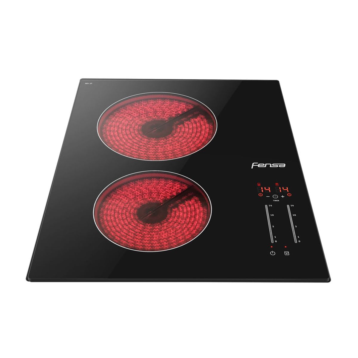 FENSA - Encimera Eléctrica 2 Platos Fensa Vitrocerámica y Panel Touch FEV 2T Negra