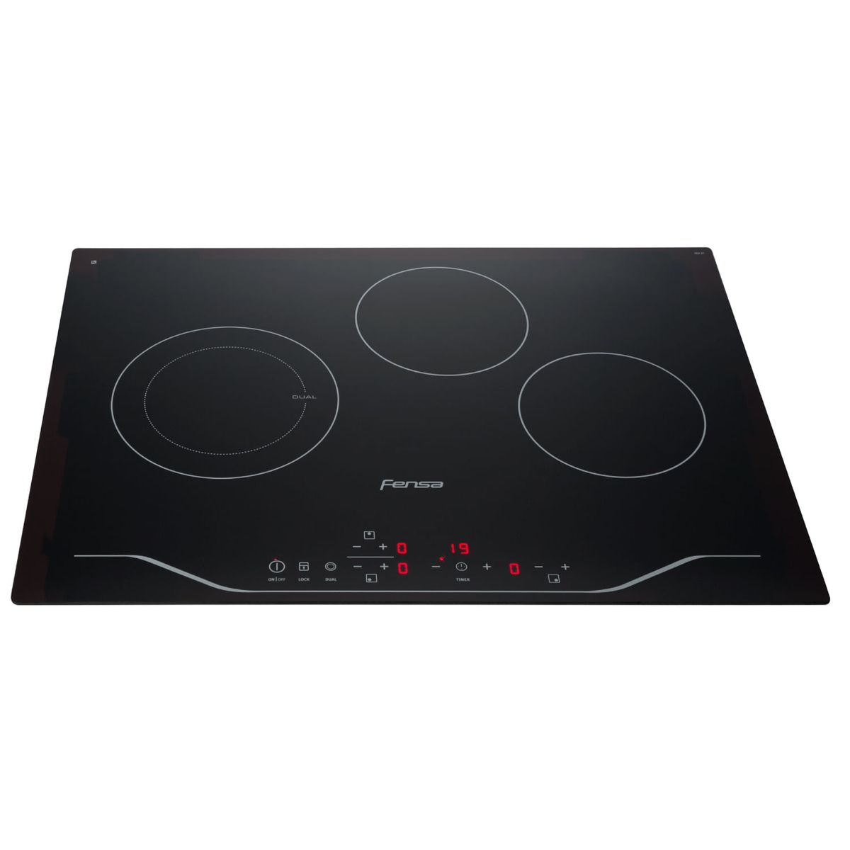 FENSA - Encimera Eléctrica 3 Platos Fensa Vitrocerámica y Panel Touch FEV 3T Negra