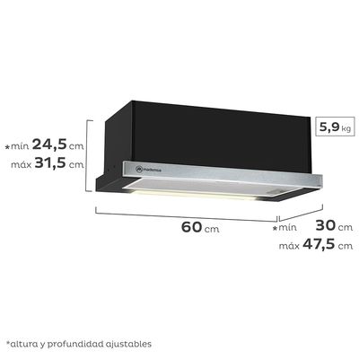 Imagen 2 del producto Campana de Cocina Extractora Retráctil 60cm Empotrable MX 6270 Negra