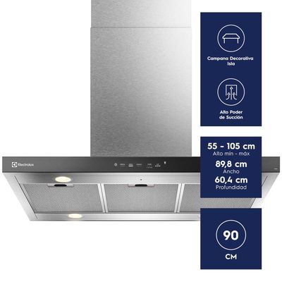 Imagen 2 del producto Campana Cocina Extractora Decorativa Isla 90cm Timer y Panel Touch CE9IF Inox