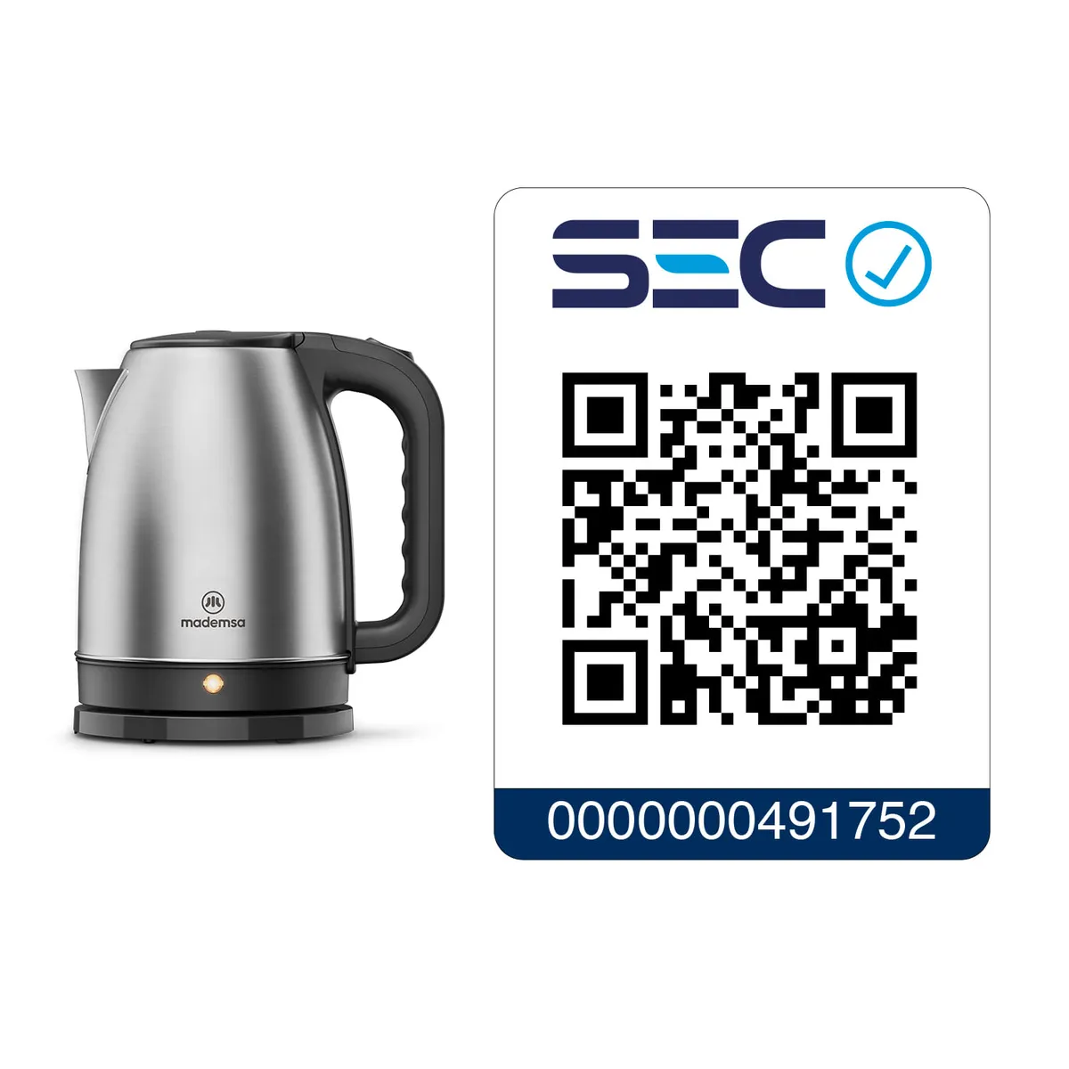 MADEMSA - Hervidor Eléctrico Mademsa 1,7L con Apagado Automático MEK25 Acero Inoxidable