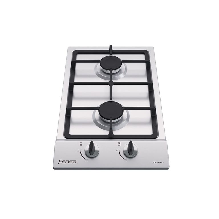 FENSA Encimera a Gas 2 Platos Encendido Eléctrico y Parrilla Hierro Fundido FCE 2HF GL T Inox