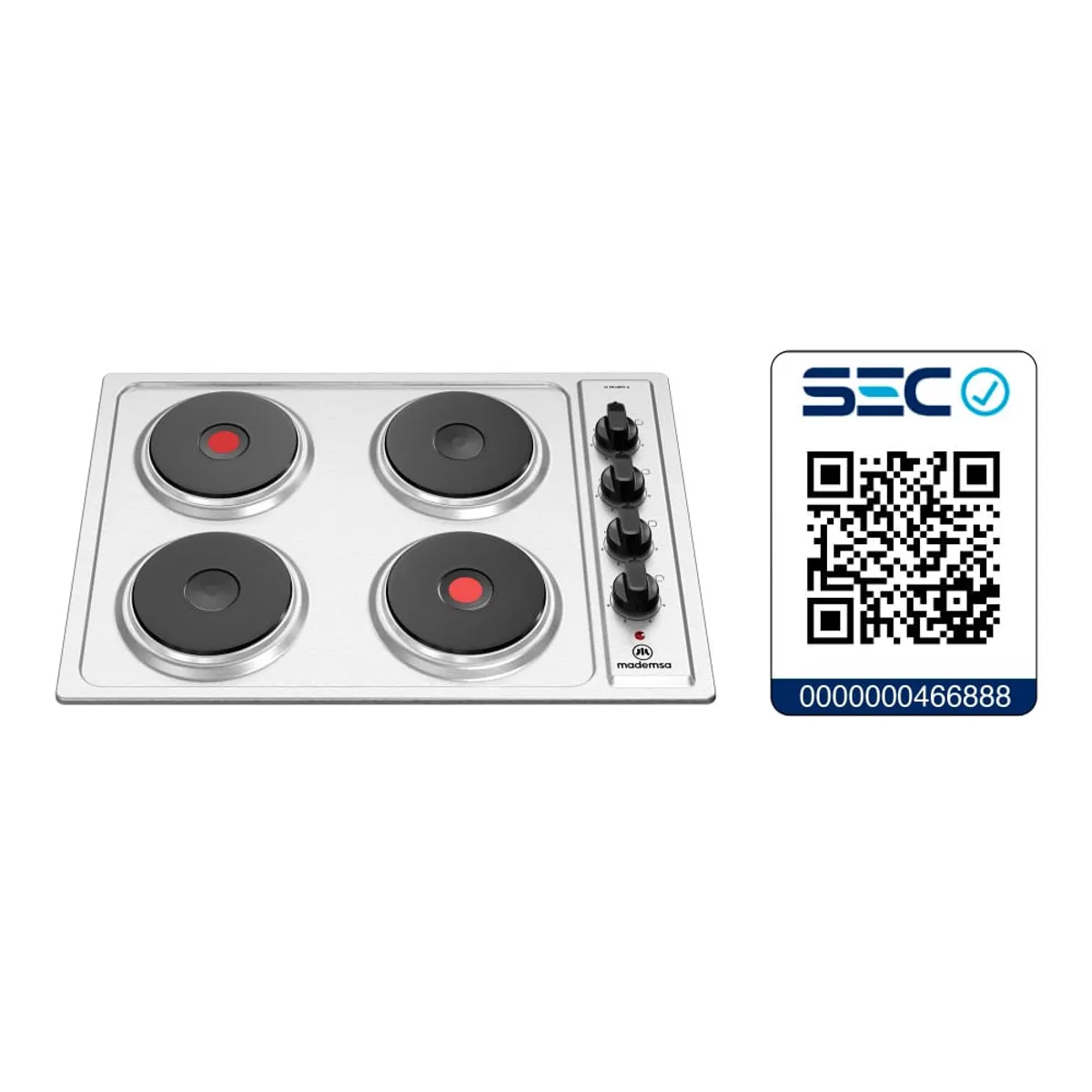 MADEMSA - Encimera Eléctrica 4 Platos Mademsa Luz Indicadora de Funcionamiento M EE48ED A Inox