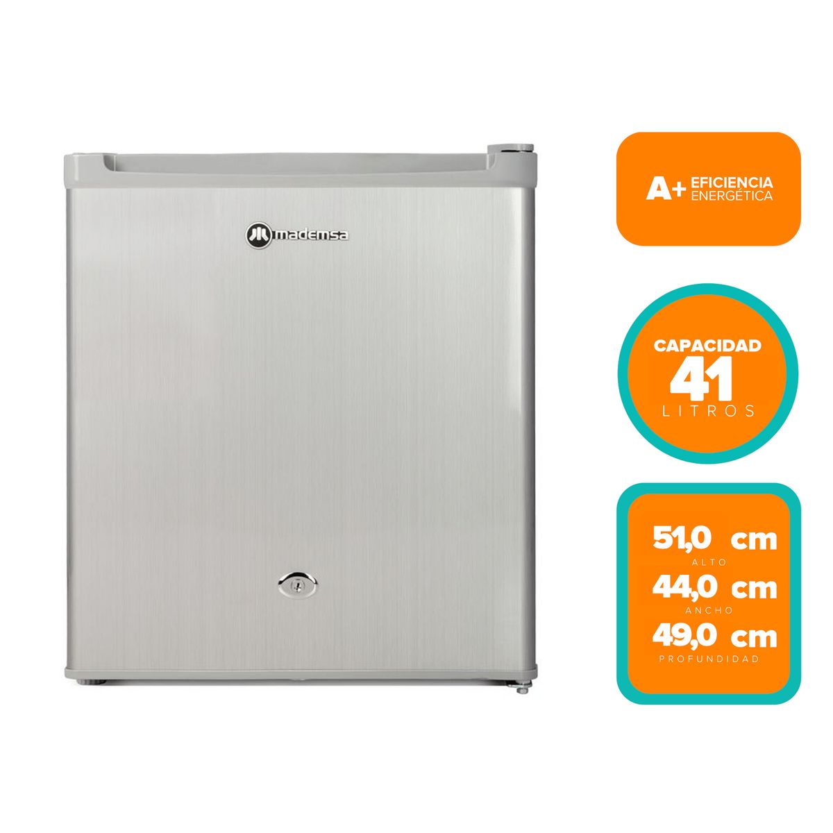 MADEMSA - Frigobar Mademsa 41L Frío Directo con Llave y Control de Temperatura MR50 Gris