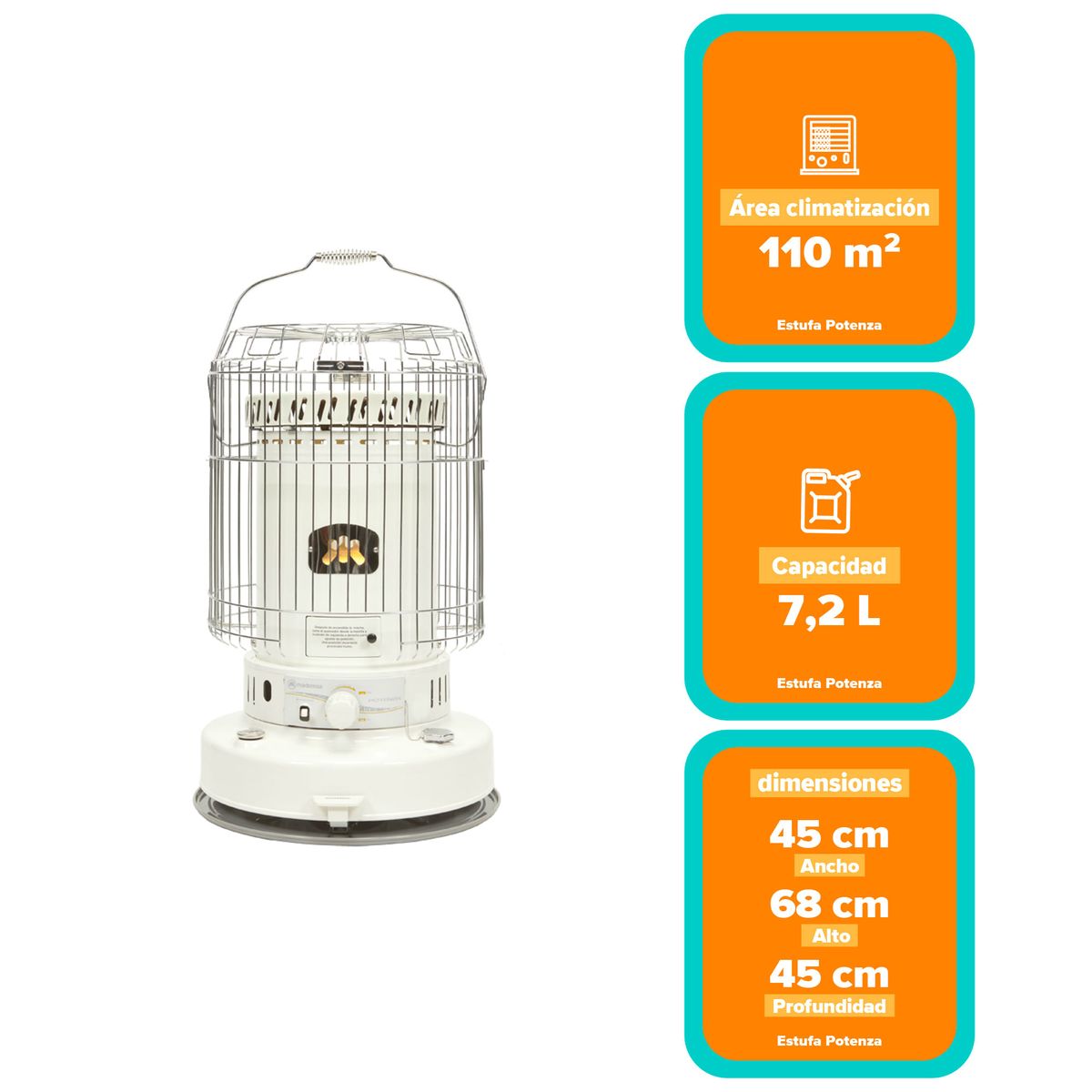 MADEMSA - Estufa Parafina Mecha Mademsa 7,2 Litros 6,2 Kw Encendido Automático Potenza
