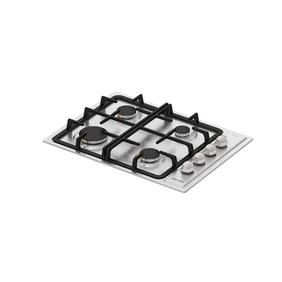 FENSA - Encimera a Gas 4 Platos Fensa Encendido Eléctrico y Parrilla Hierro Fundido FCE 4HF T Inox