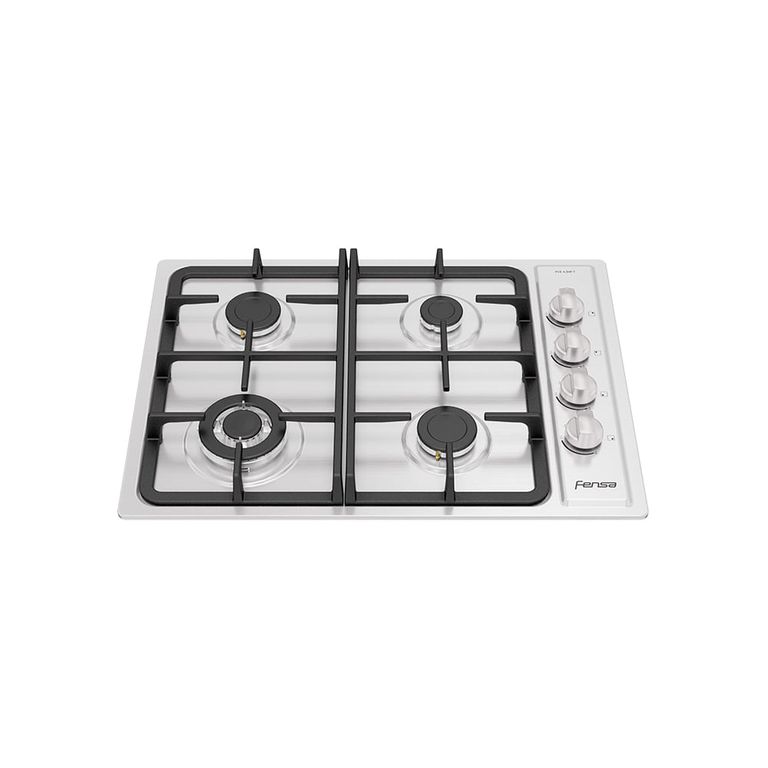 FENSA Encimera a Gas 4 Platos Encendido Eléctrico y Parrilla Hierro Fundido FCE 4.3HF T Inox