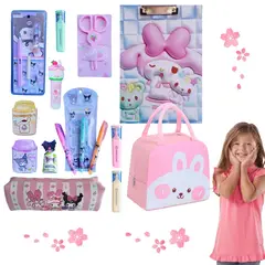 GENERICO - Set escolar con sacapuntas Sanrio + papelería kawaii kuromi