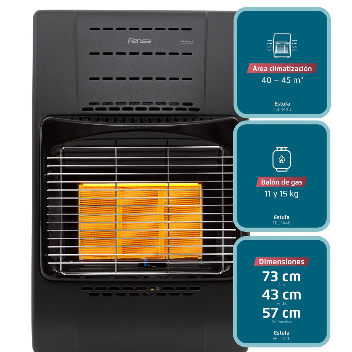FENSA - Estufa a Gas Fensa 11-15Kg 4Kw con 3 Niveles de Potencia FEL 1440
