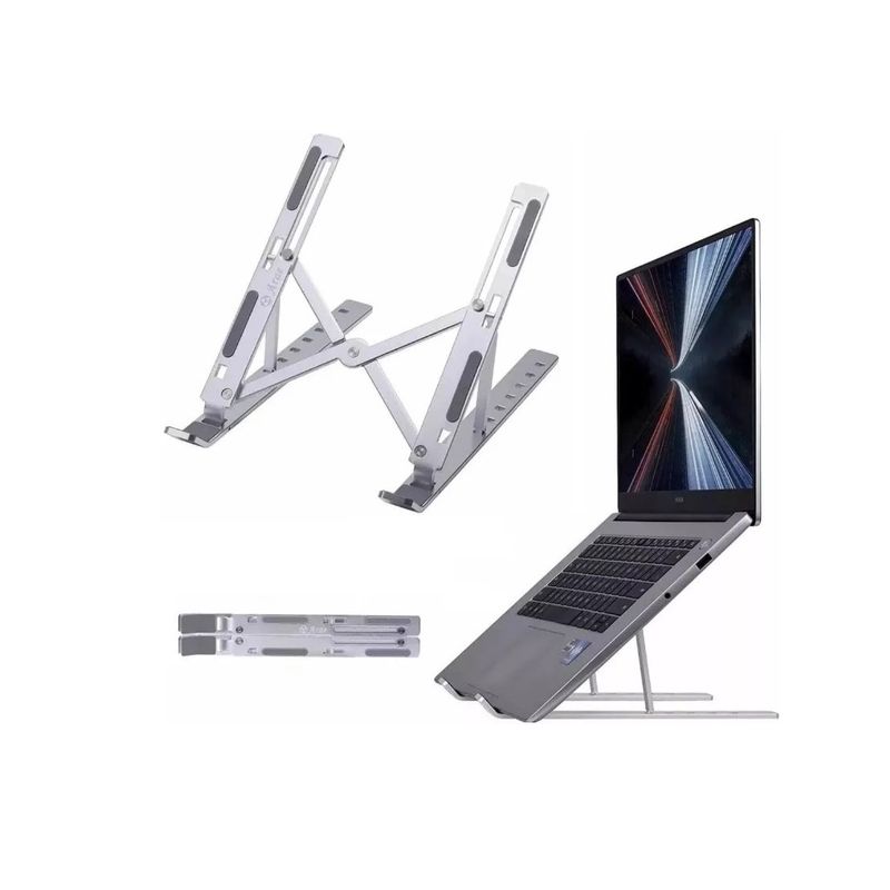 GENERICO - Soporte Alzador Aluminio Notebook y Tablet Base Vertical Gris