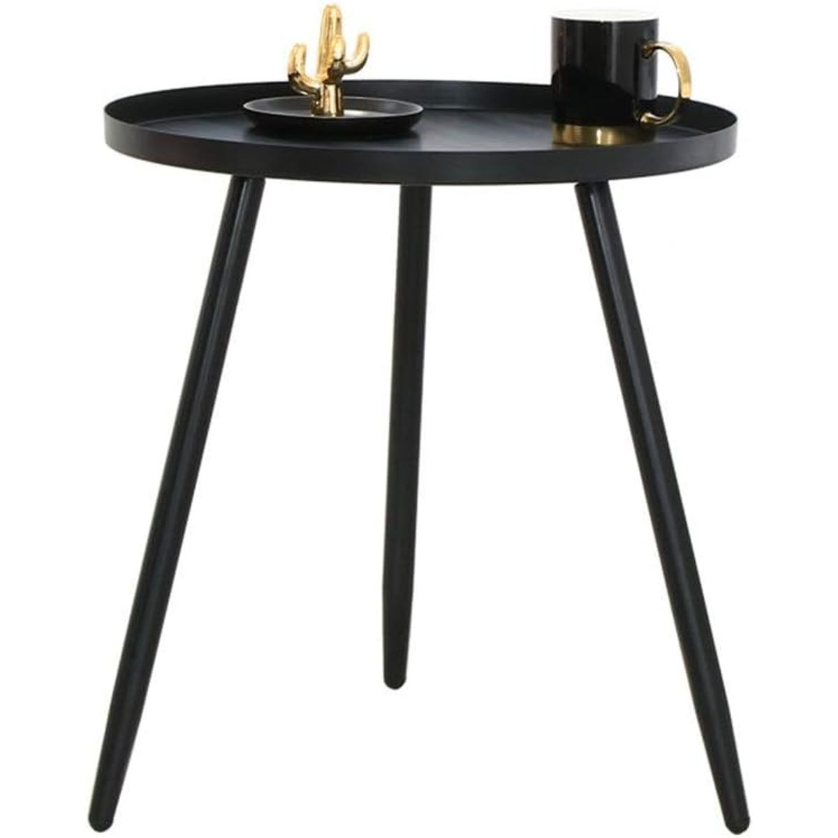 MOBOI - Mesa Lateral Auxiliar Centro Metalica Redonda 42x42x45cm Negro