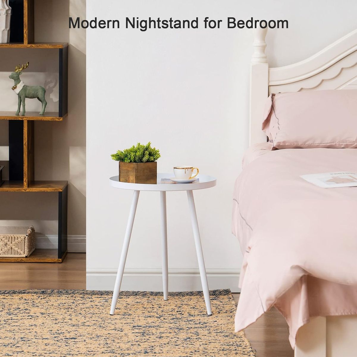 MOBOI - Mesa Lateral Auxiliar Centro Metalica Redonda 42x42x45cm Blanca