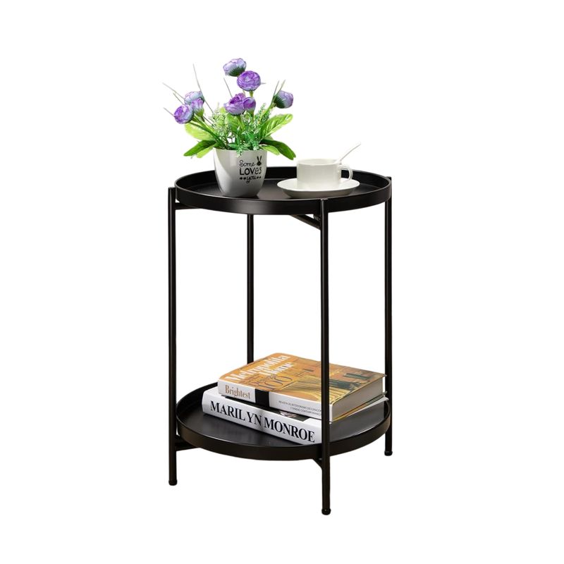 MOBOI - Mesa Lateral Auxiliar 2 Niveles Metalica 42x42x52cm Negro