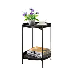 MOBOI - Mesa Lateral Auxiliar 2 Niveles Metalica 42x42x52cm Negro