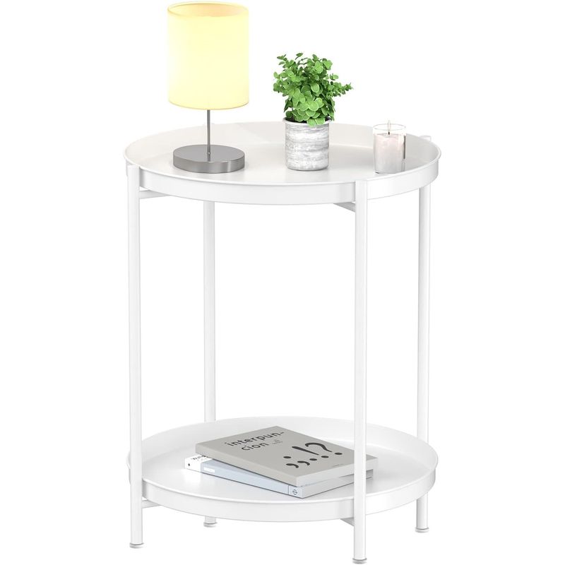 MOBOI - Mesa Lateral Auxiliar 2 Niveles Metalica 42x42x52cm Blanco