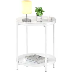 MOBOI - Mesa Lateral Auxiliar 2 Niveles Metalica 42x42x52cm Blanco