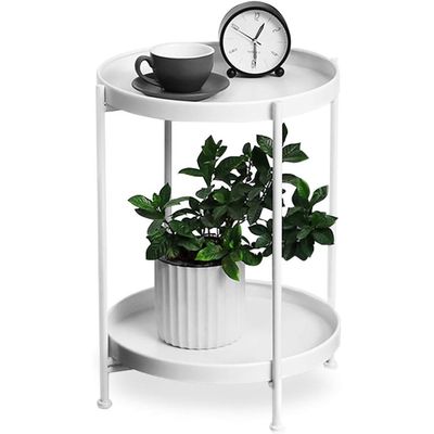 Imagen 2 del producto Mesa Lateral Auxiliar 2 Niveles Metalica 42x42x52cm Blanco