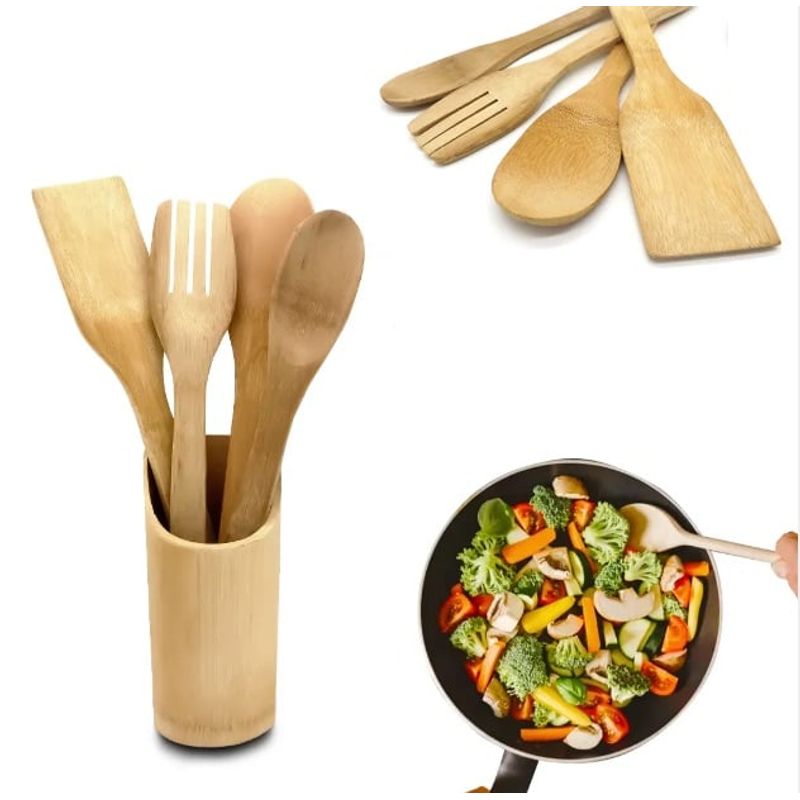 GENERICO - Set De 4 Utensilios De Madera Para Cocina Bambú