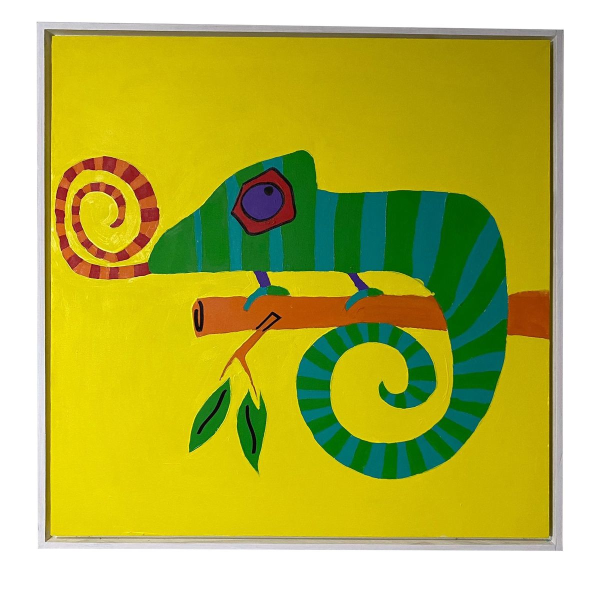 GENERICO - Cuadro Pintado a Mano Espiral Abstracto Verde Amarillo infantil 80x80 cm
