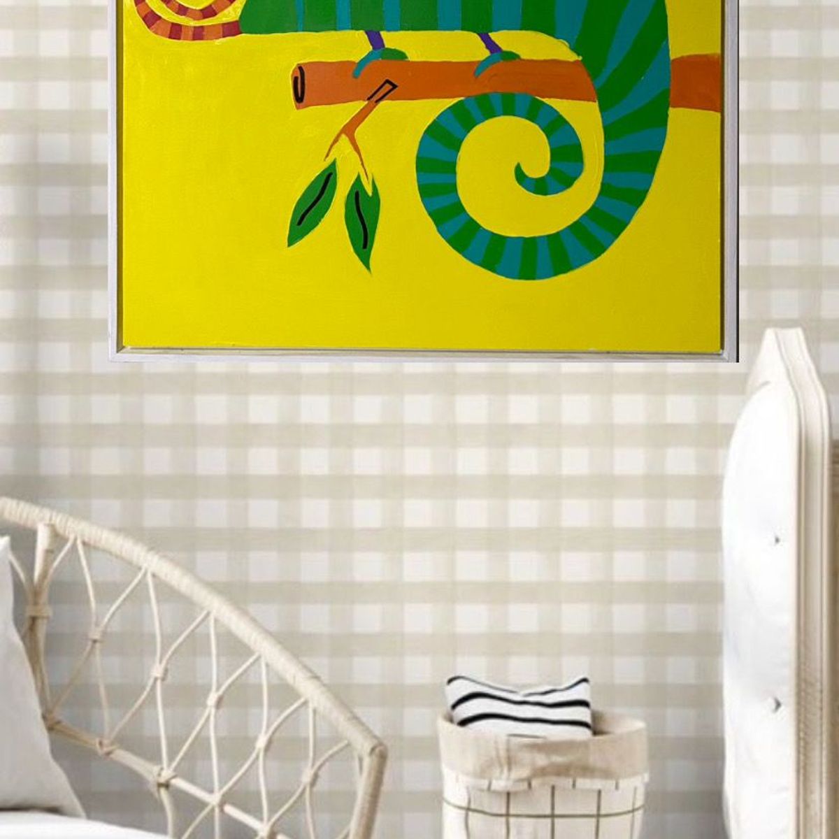 GENERICO - Cuadro Pintado a Mano Espiral Abstracto Verde Amarillo infantil 80x80 cm