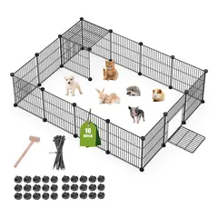 EVERSO - Jaula Corral Cerco Pequeñas Mascotas16 Paneles Armable Negro