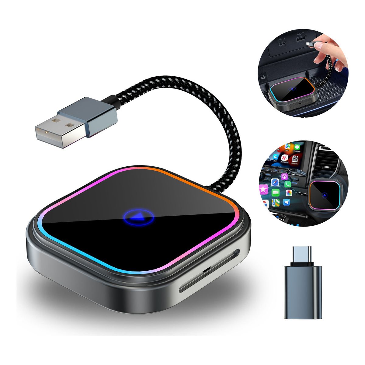 EVERSO - Adaptador Inalámbrico Carplay Para iPhone Y Android Auto