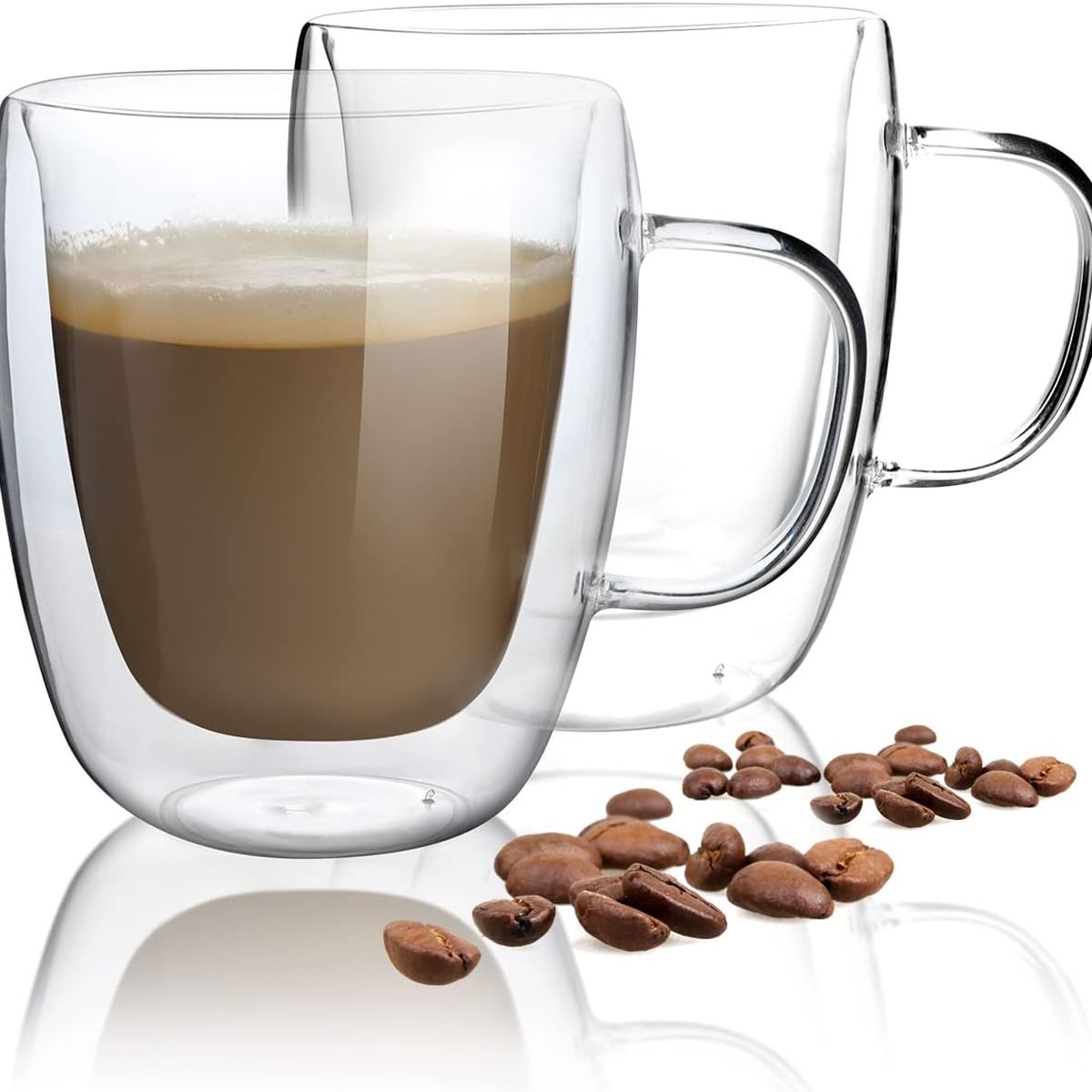 KUANGYE - Tazas Para Cafe Doble Pared Cristal 2 Set De Tazas 450ml