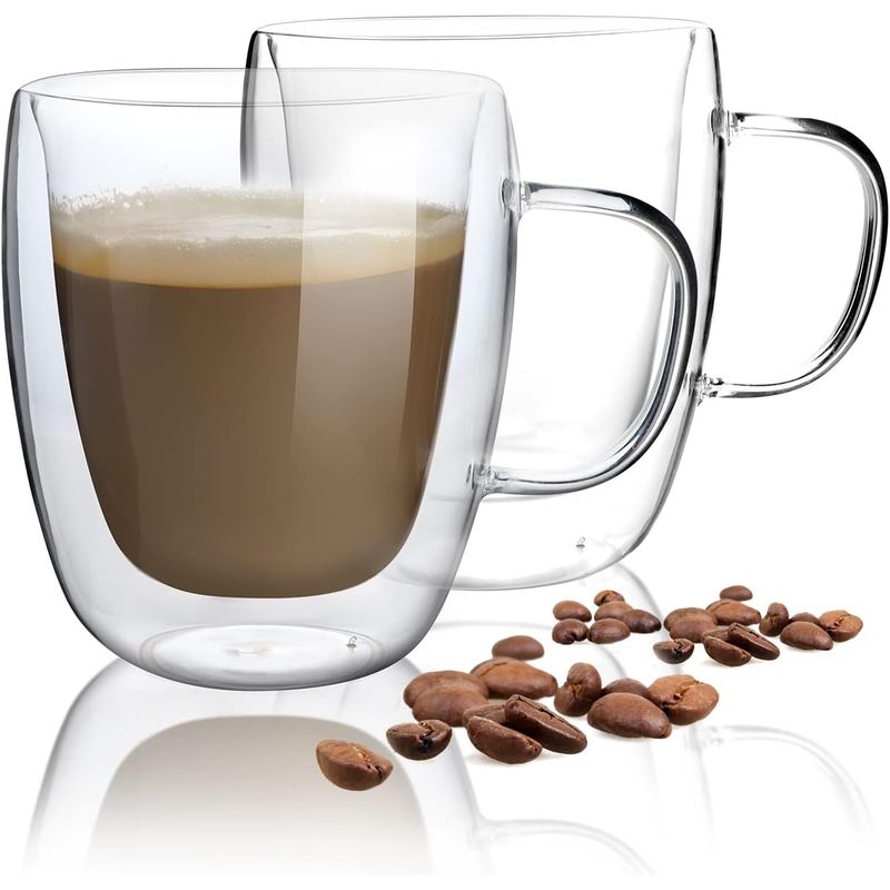 KUANGYE - Tazas Para Cafe Doble Pared Cristal 2 Set De Tazas 450ml