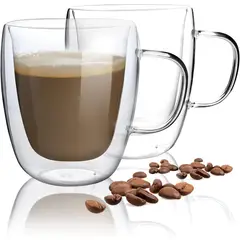 KUANGYE - Tazas Para Cafe Doble Pared Cristal 2 Set De Tazas 450ml