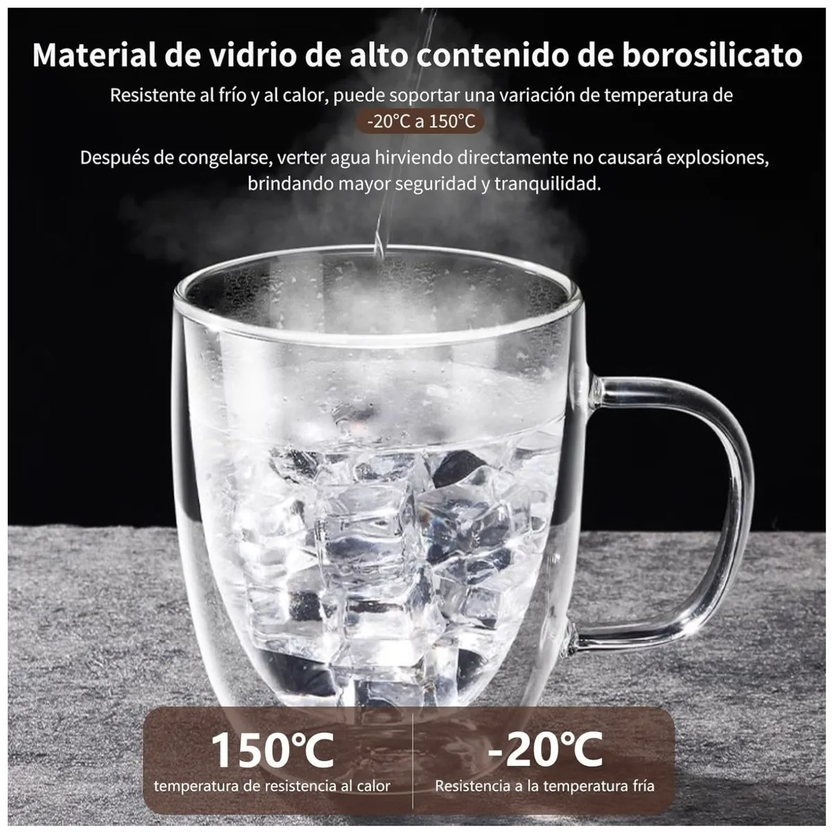 KUANGYE - Tazas Para Cafe Doble Pared Cristal 2 Set De Tazas 450ml