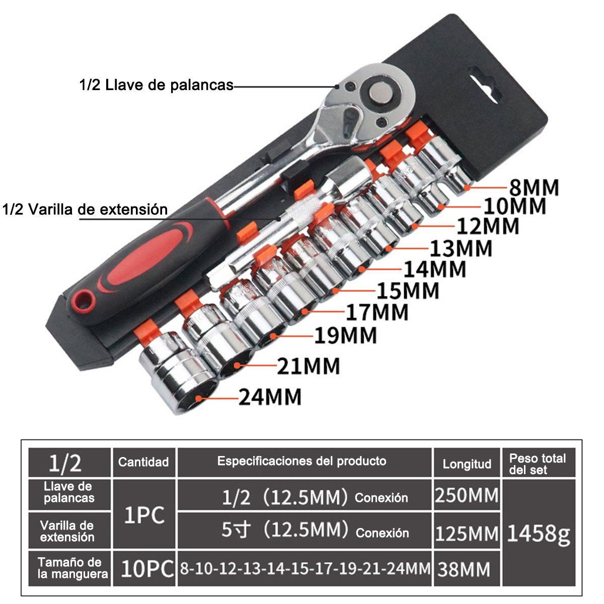 BITART - Kit Set Juego Dados 1/2 Chicharra 12 Piezas Cromo Vanadio