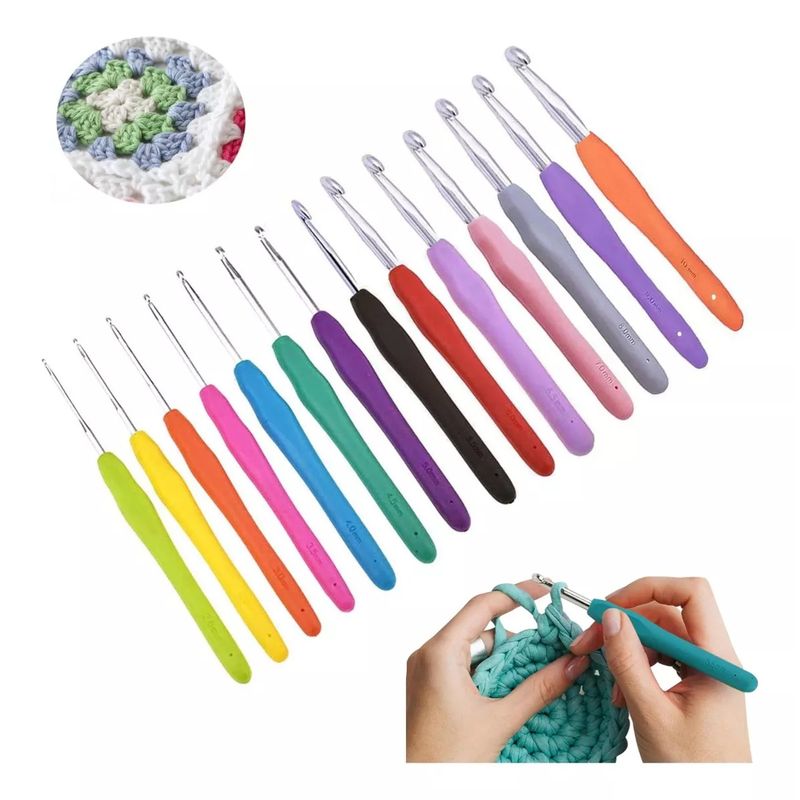 KUANGYE - Set De 14 Crochet Con Mango De Silicona Ergonomico