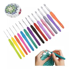 KUANGYE - Set De 14 Crochet Con Mango De Silicona Ergonomico