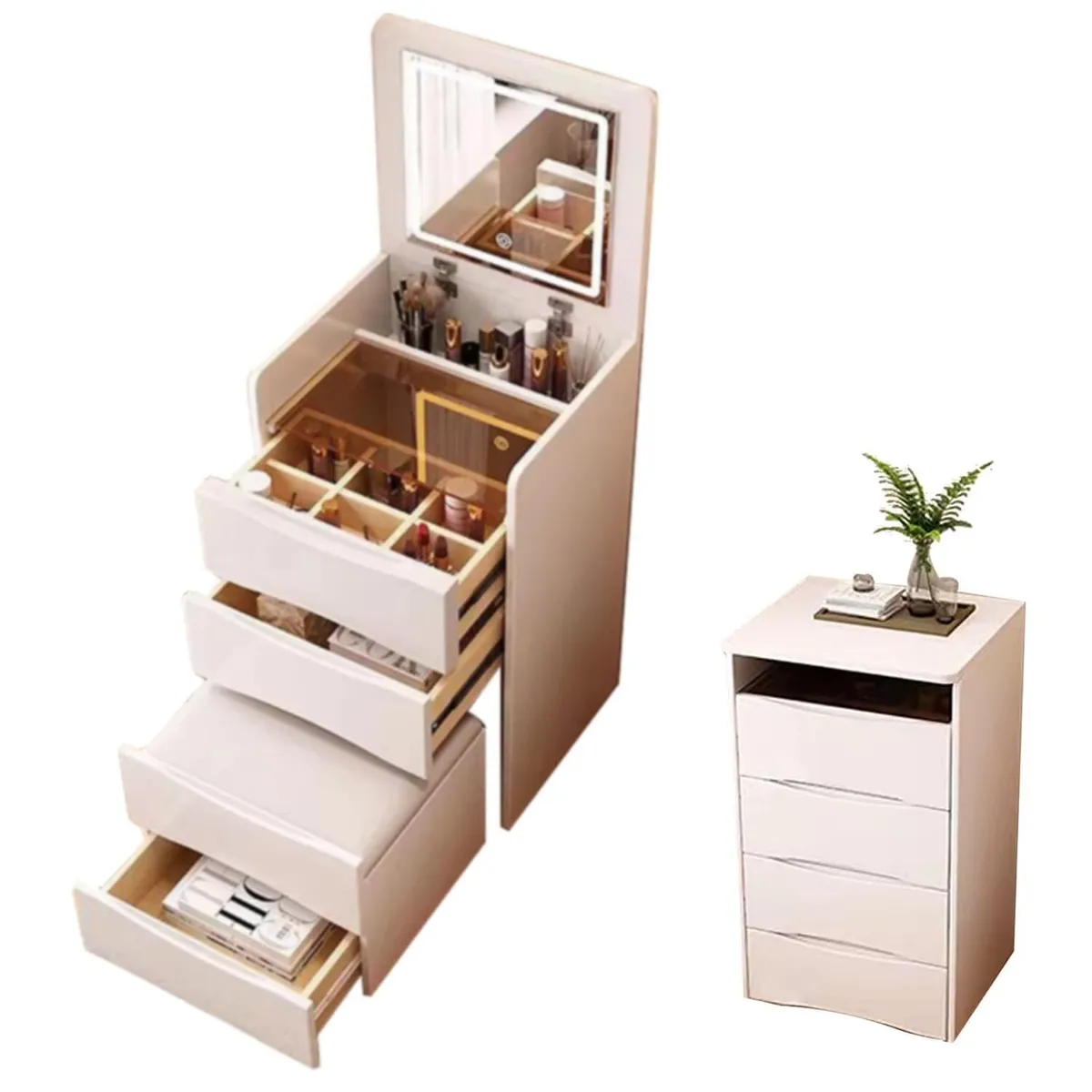 BITART - Tocadores Multifuncional con Espejo Luz y Taburete Dormitorio