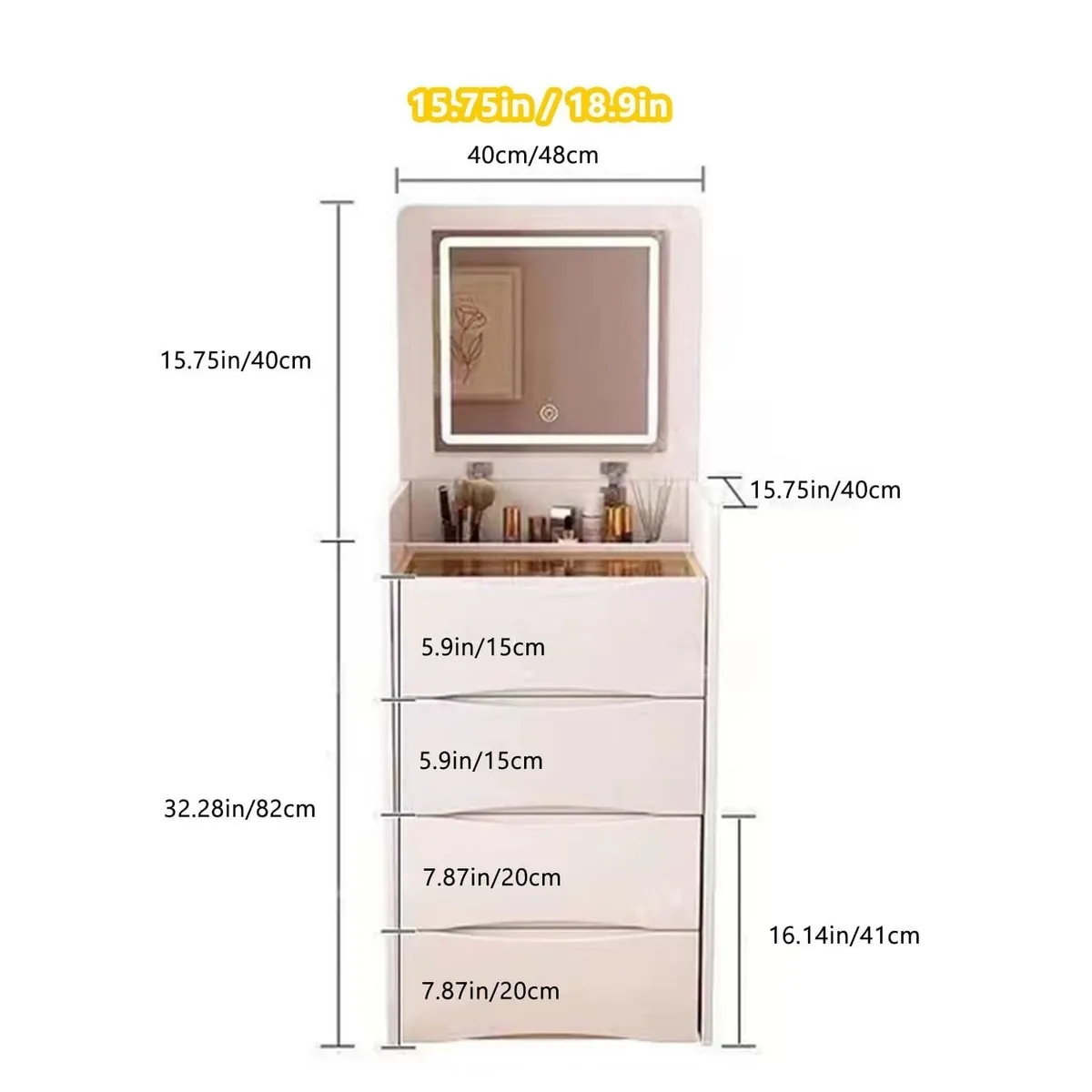 BITART - Tocadores Multifuncional con Espejo Luz y Taburete Dormitorio