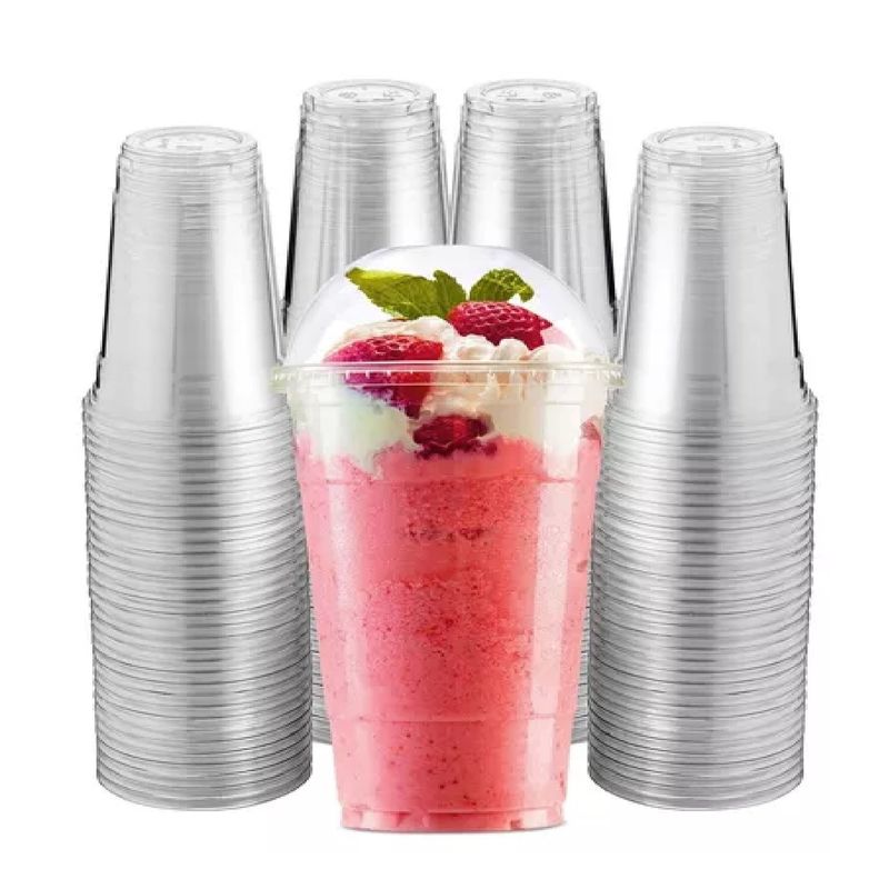 GENERICO - 100 Vasos Plasticos Desechables Vaso Tapa Domo Con Hoyo 24oz