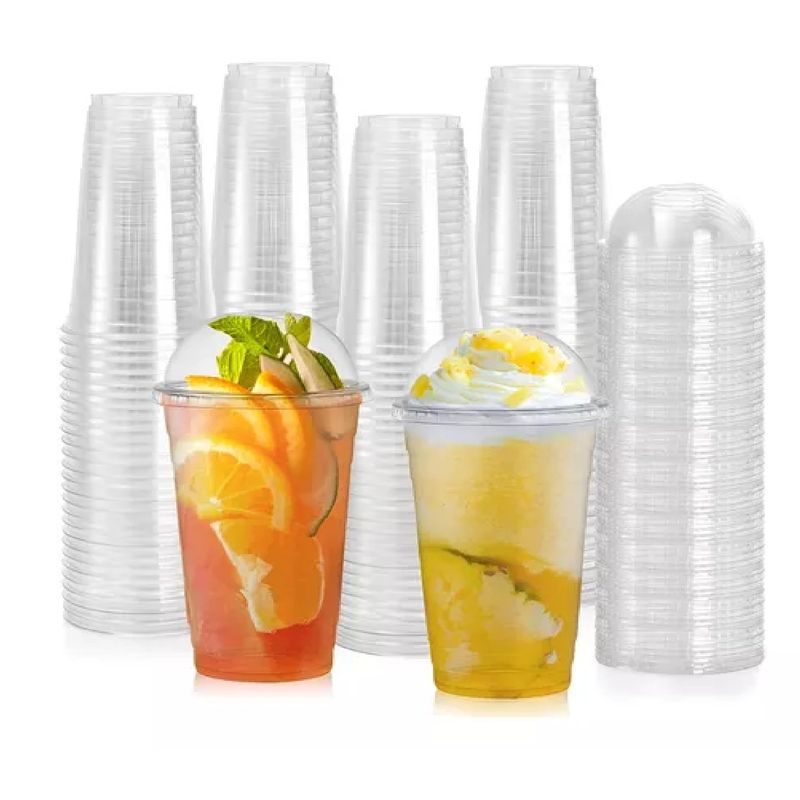 GENERICO - 200 Vasos Plasticos Desechables Vaso Tapa Domo Con Hoyo 24oz