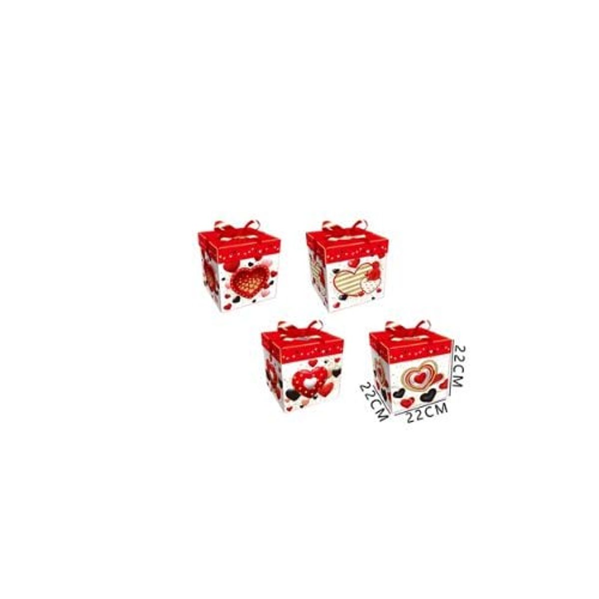 GENERICO - Caja Regalo Roja Con Blanco Corazon 22x22x22 Cm