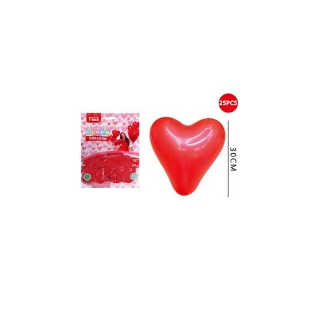 GENERICO - Globo Rojo De Corazon 30 Cm 25 Pcs