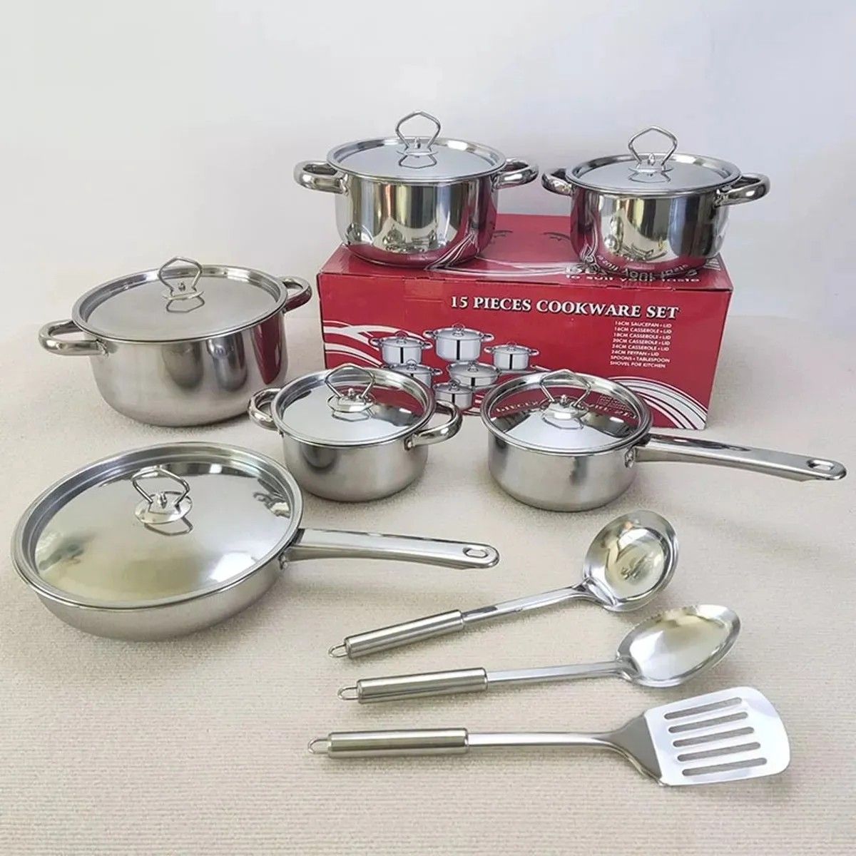 MUNDO MAGIA - Juego de Ollas Batería De Cocina Inoxidable 15 Piezas