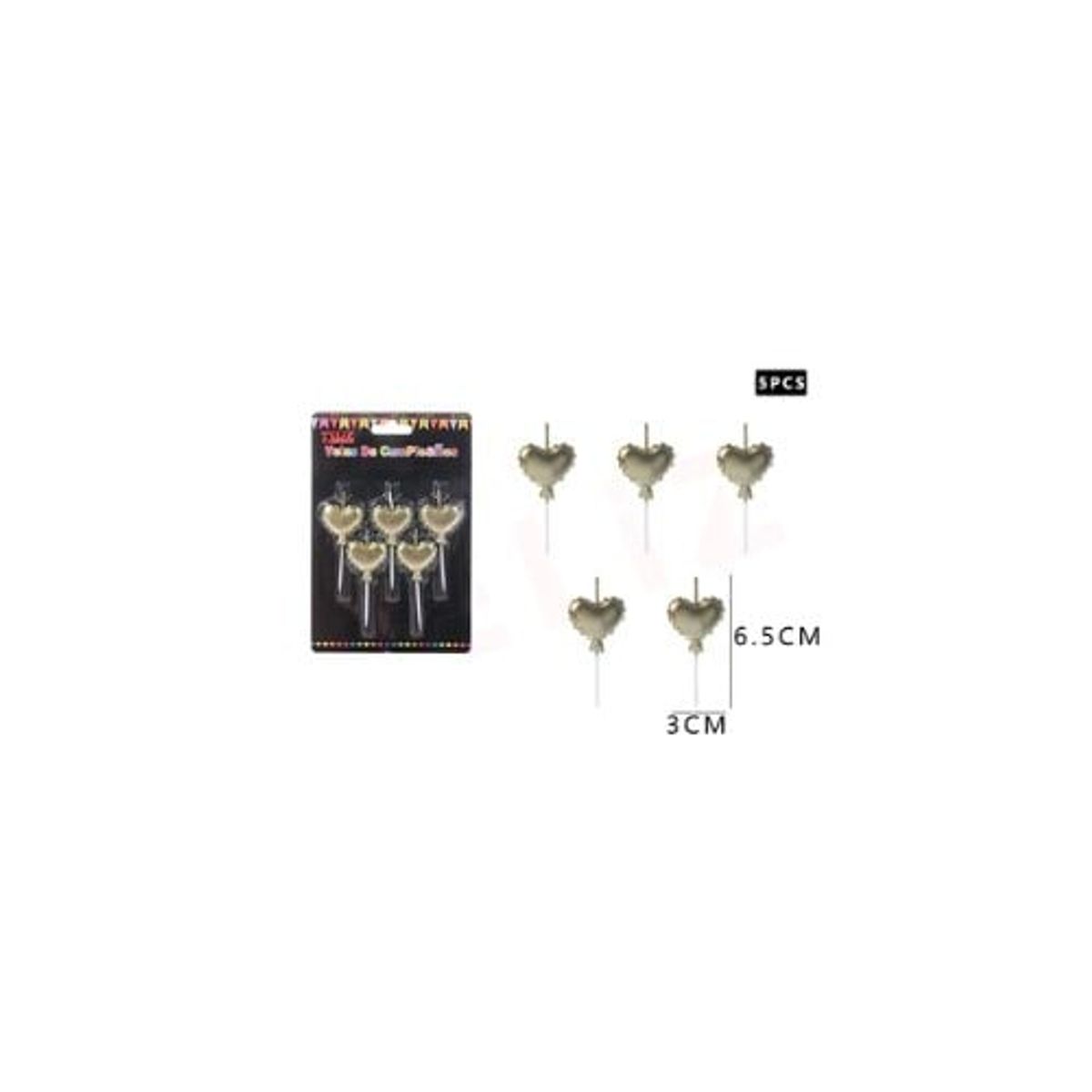 GENERICO - Vela De Corazones Dorados 5 Pcs