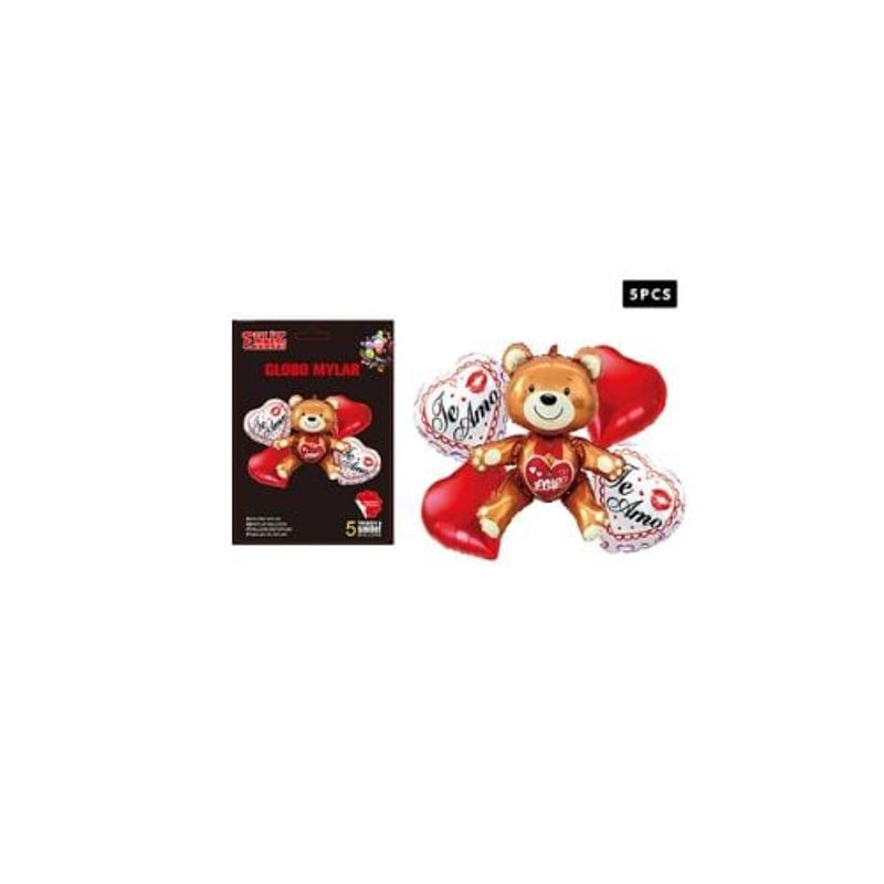 GENERICO - Set Globos Corazones Con Ositos Te Amo 5 Pcs