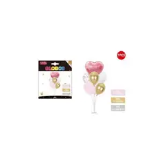 GENERICO - Set Globos Rosado Dorado Y Corazón Con Pedestal 7 Pcs